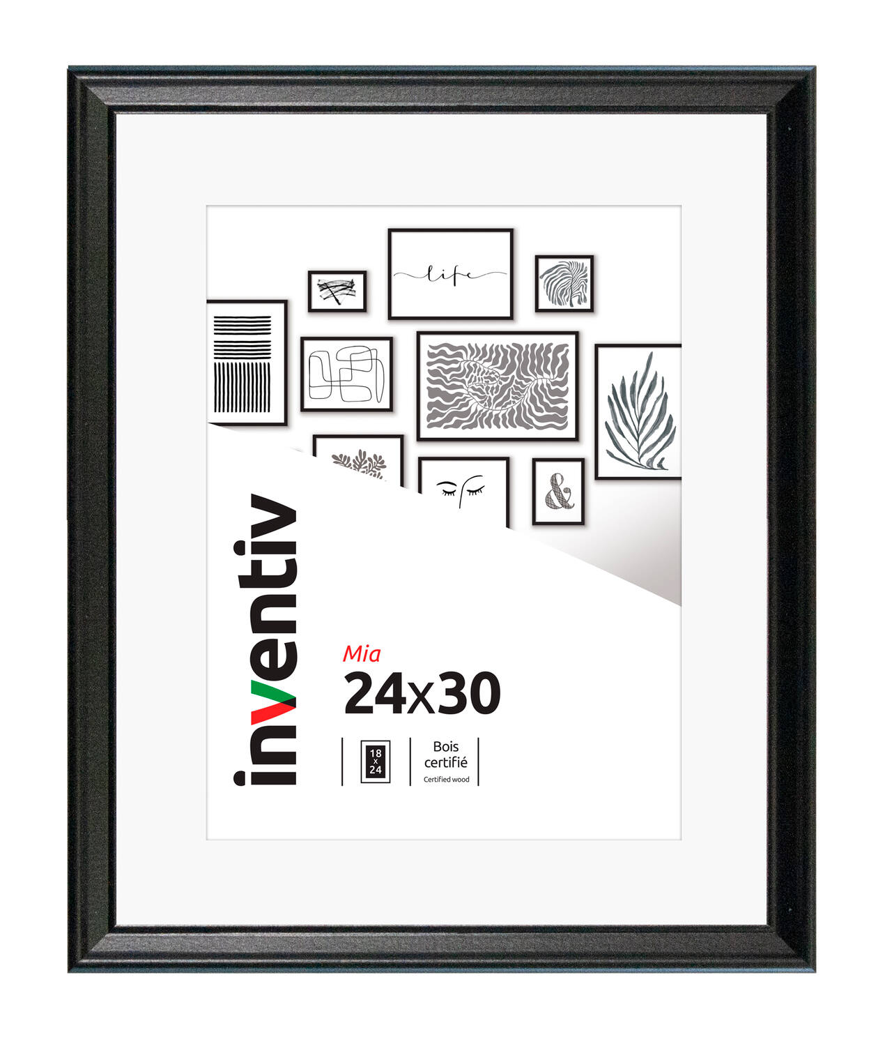 Cadre photo Mia profilée noir 24x30cm - INVENTIV