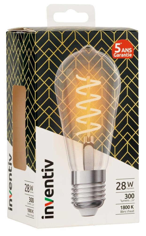 Ampoule Filament LED ST64 Edison E27 300Lm 28W 2200K Blanc chaud - INVENTIV