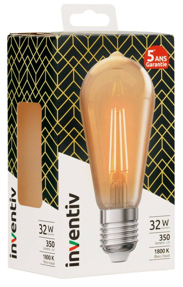 Ampoule Filament LED ST64 Edison E27 350Lm 32W 1800K Blanc chaud - INVENTIV