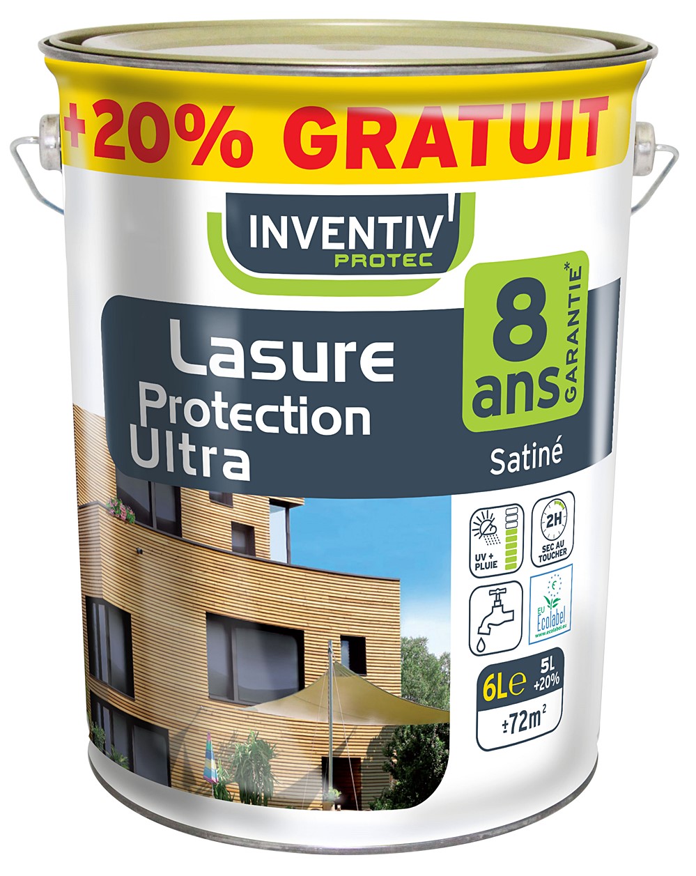 Lasure Protection Ultra 8 ans 5L+20% chêne doré - INVENTIV