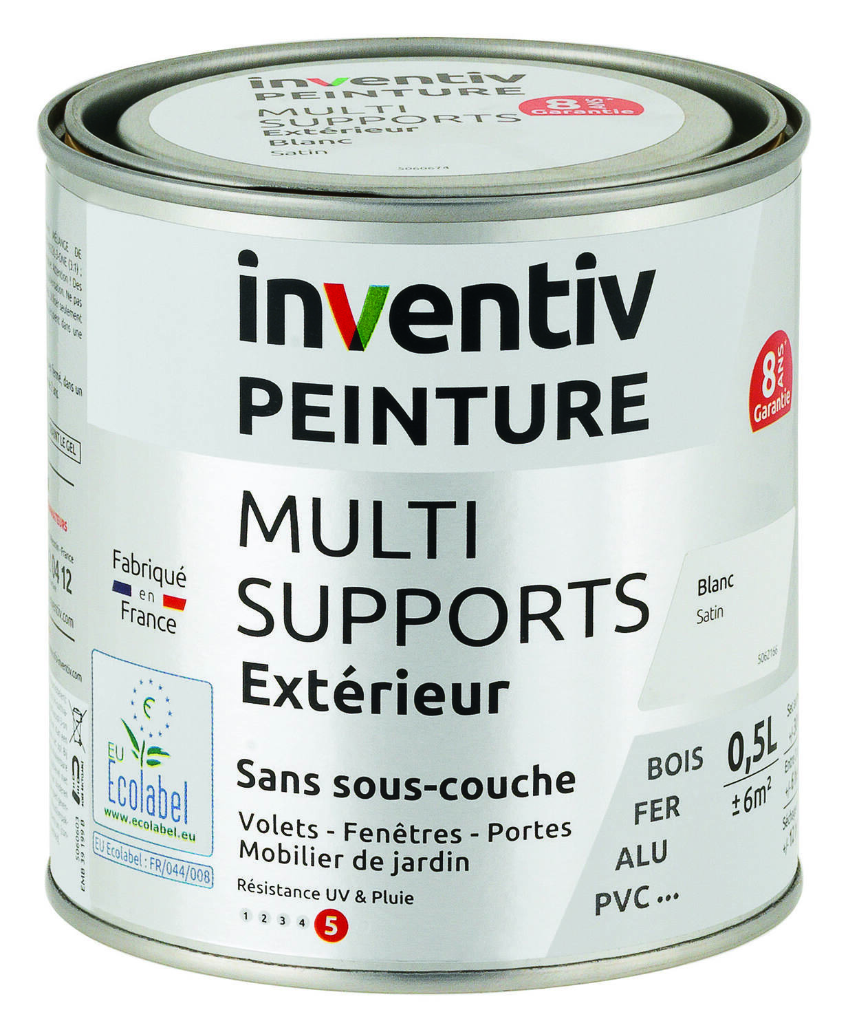 Peinture Extérieure Bois Fer Plastique Blanc Satiné 0,5L - INVENTIV
