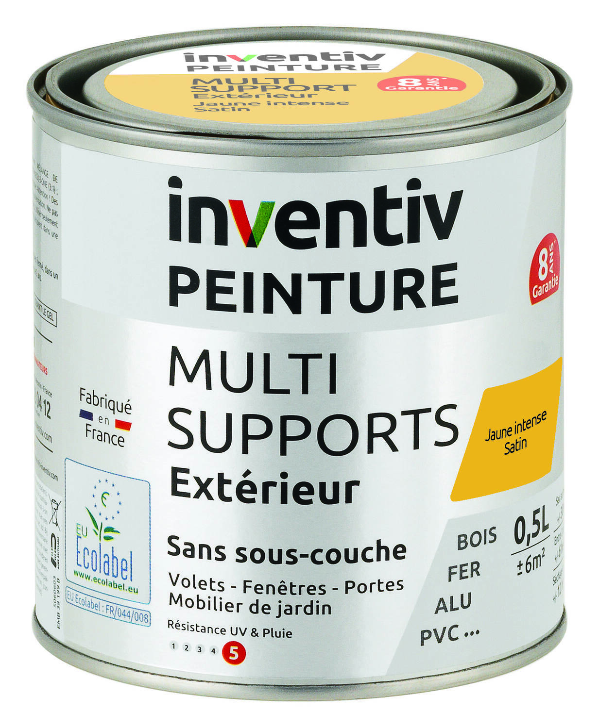 Peinture Extérieure Bois Fer Plastique Jaune Intense Satiné 0,5L - INVENTIV