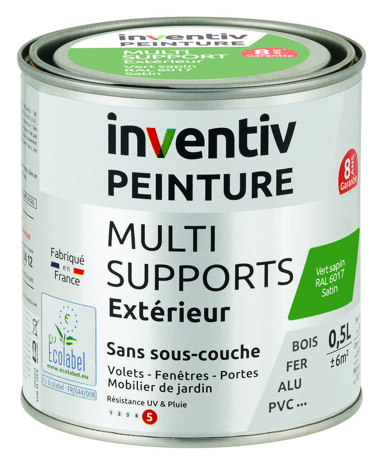 Peinture Extérieure Bois Fer Plastique Vert Sapin Satiné 0,5L - INVENTIV