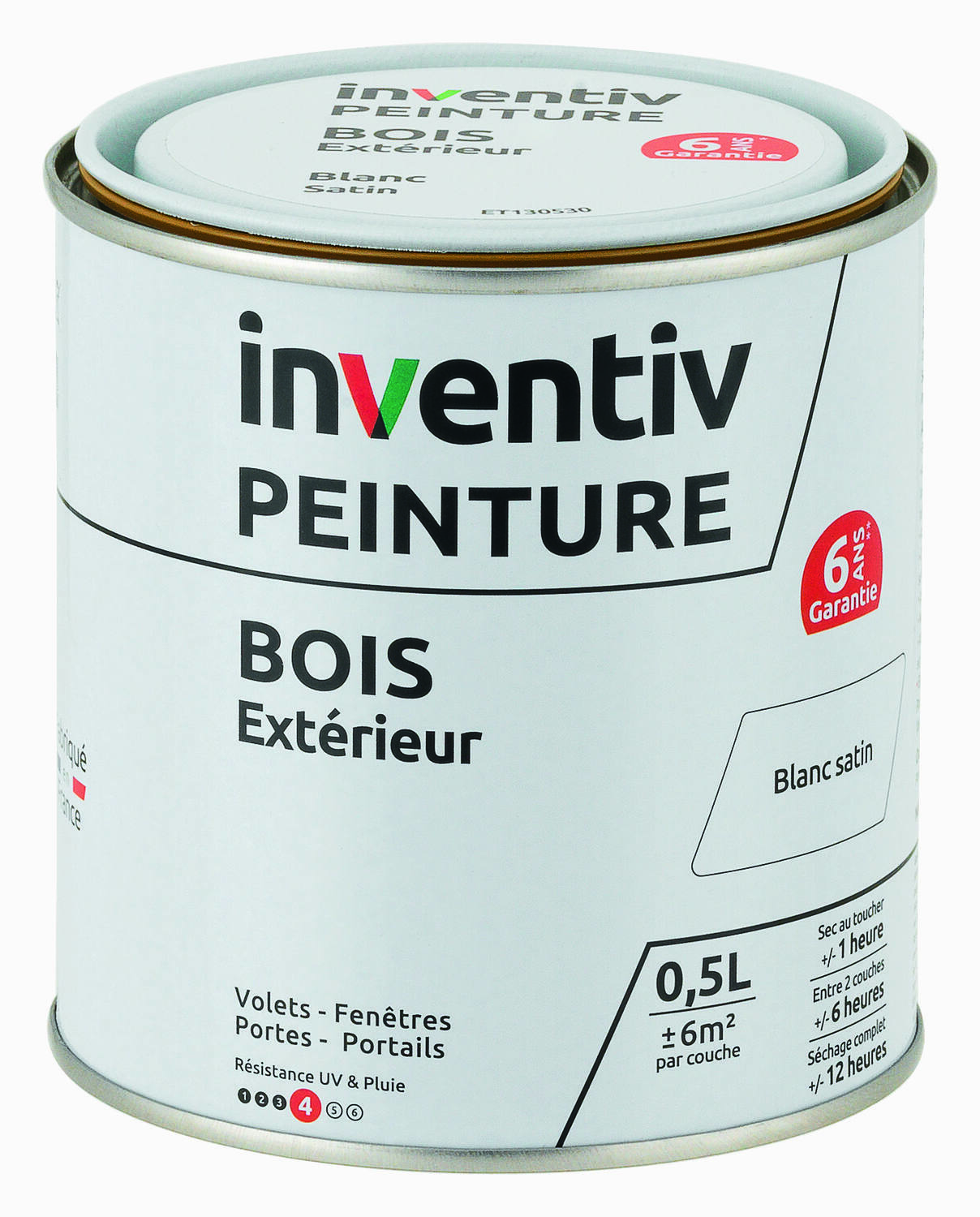 Peinture extérieure bois 6 ans blanc satin 0,5 L - INVENTIV