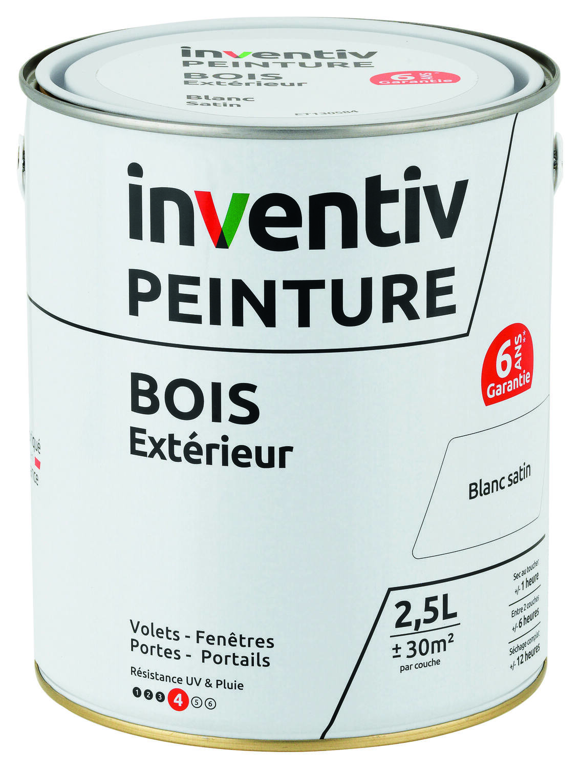 Peinture extérieure bois 6 ans blanc satin 2,5 L - INVENTIV