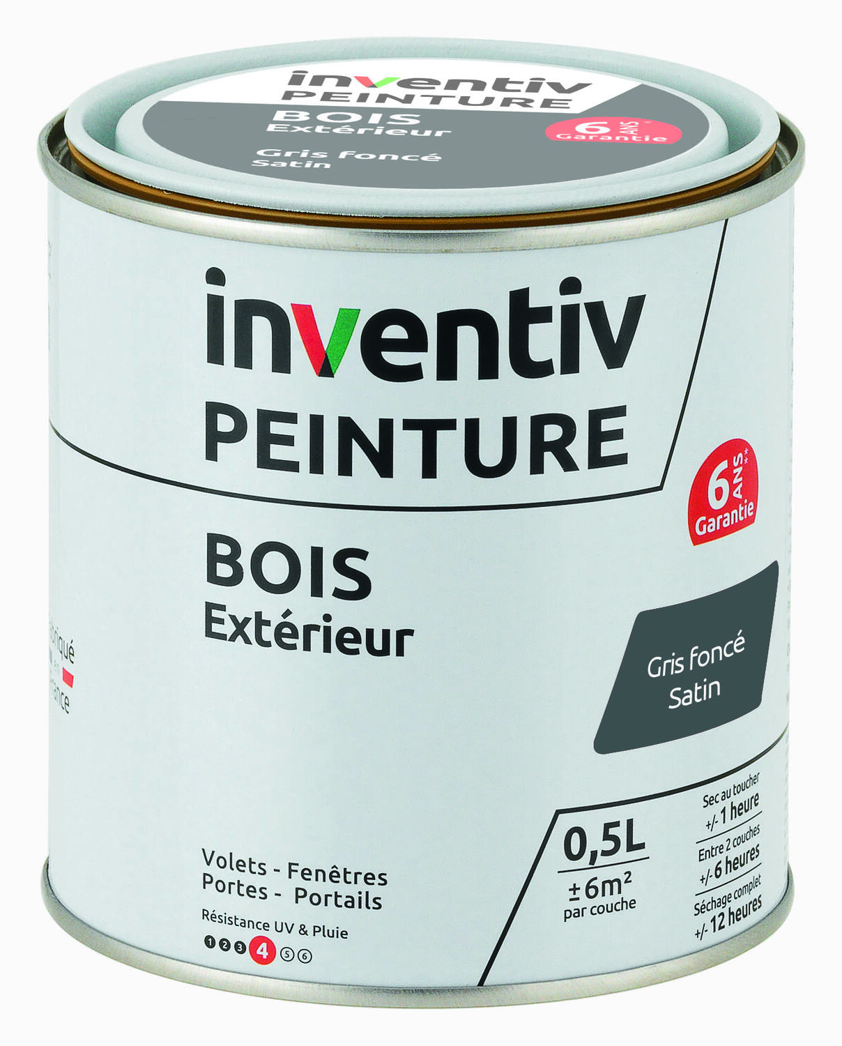 Peinture extérieure bois 6 ans gris foncé satin 0,5 L - INVENTIV