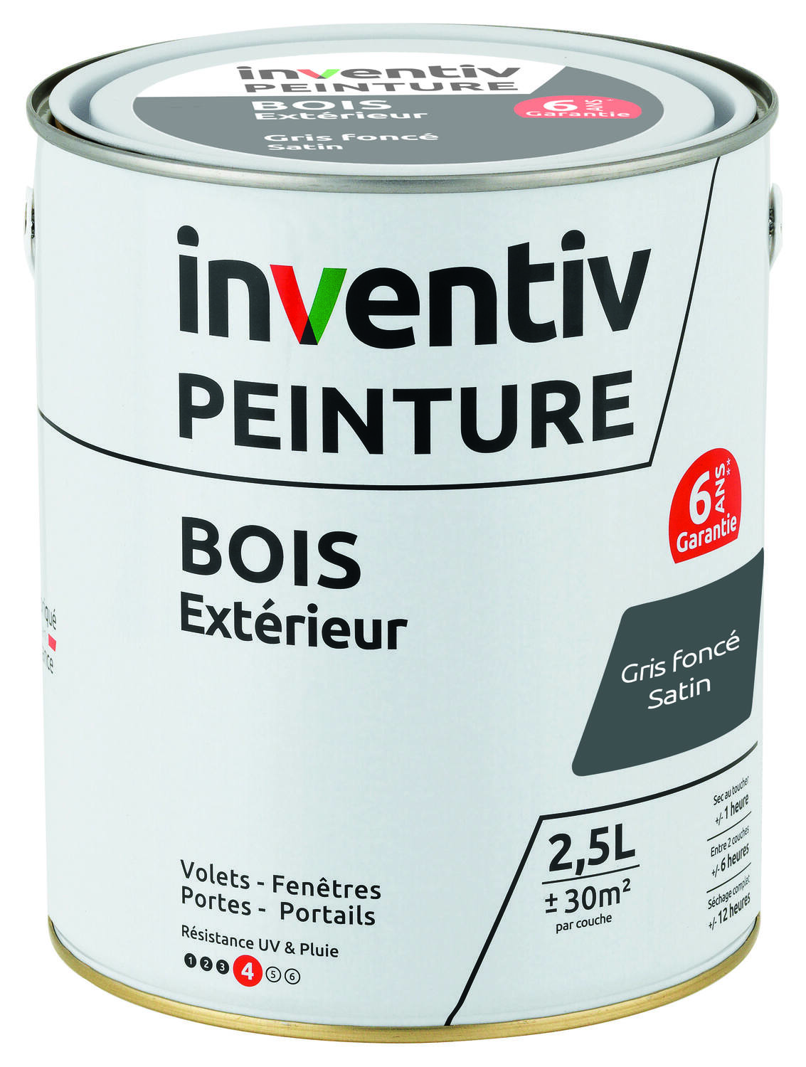 Peinture extérieure bois 6 ans gris foncé satin 2,5 L - INVENTIV