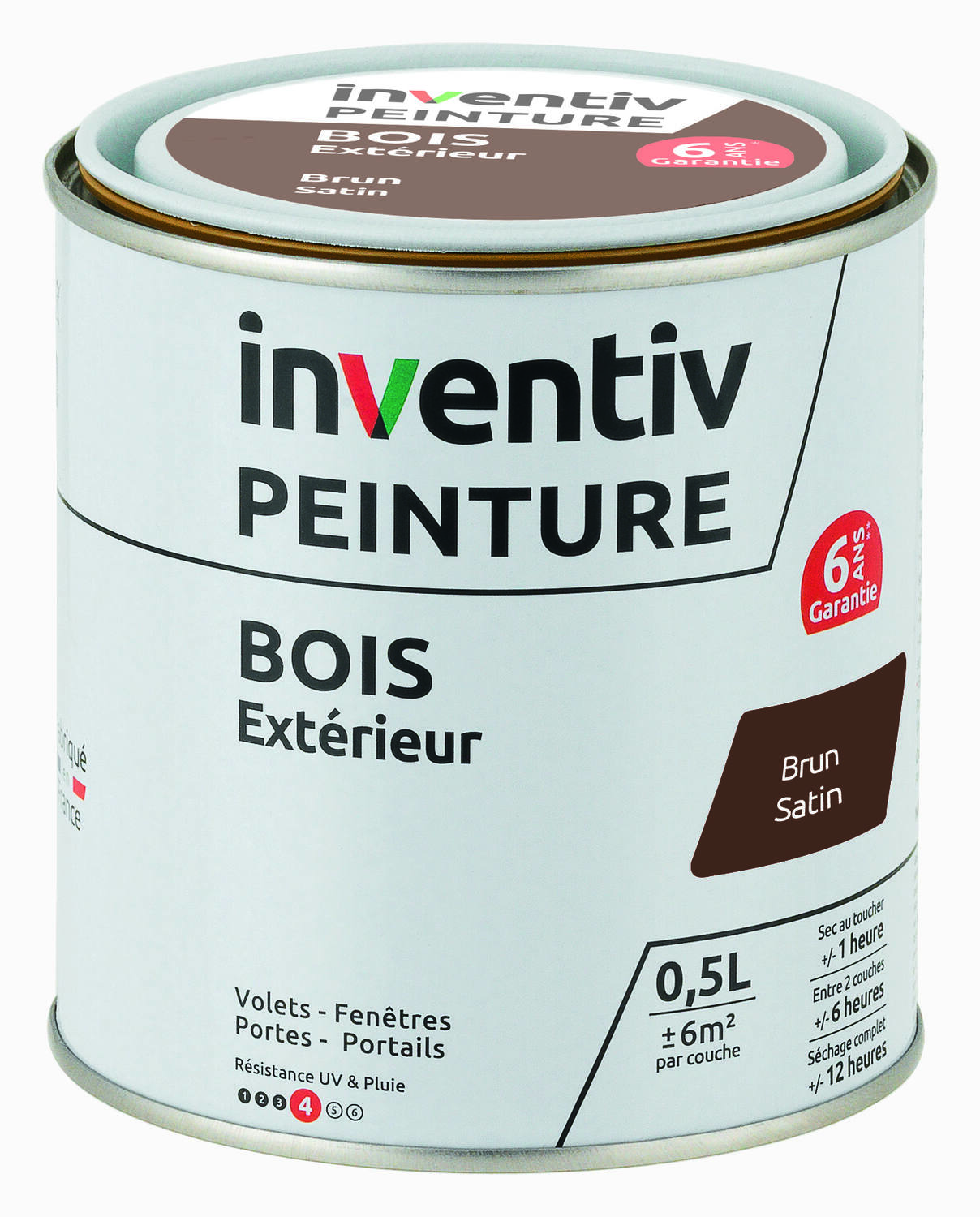 Peinture extérieure bois 6 ans brun satin 0,5 L - INVENTIV