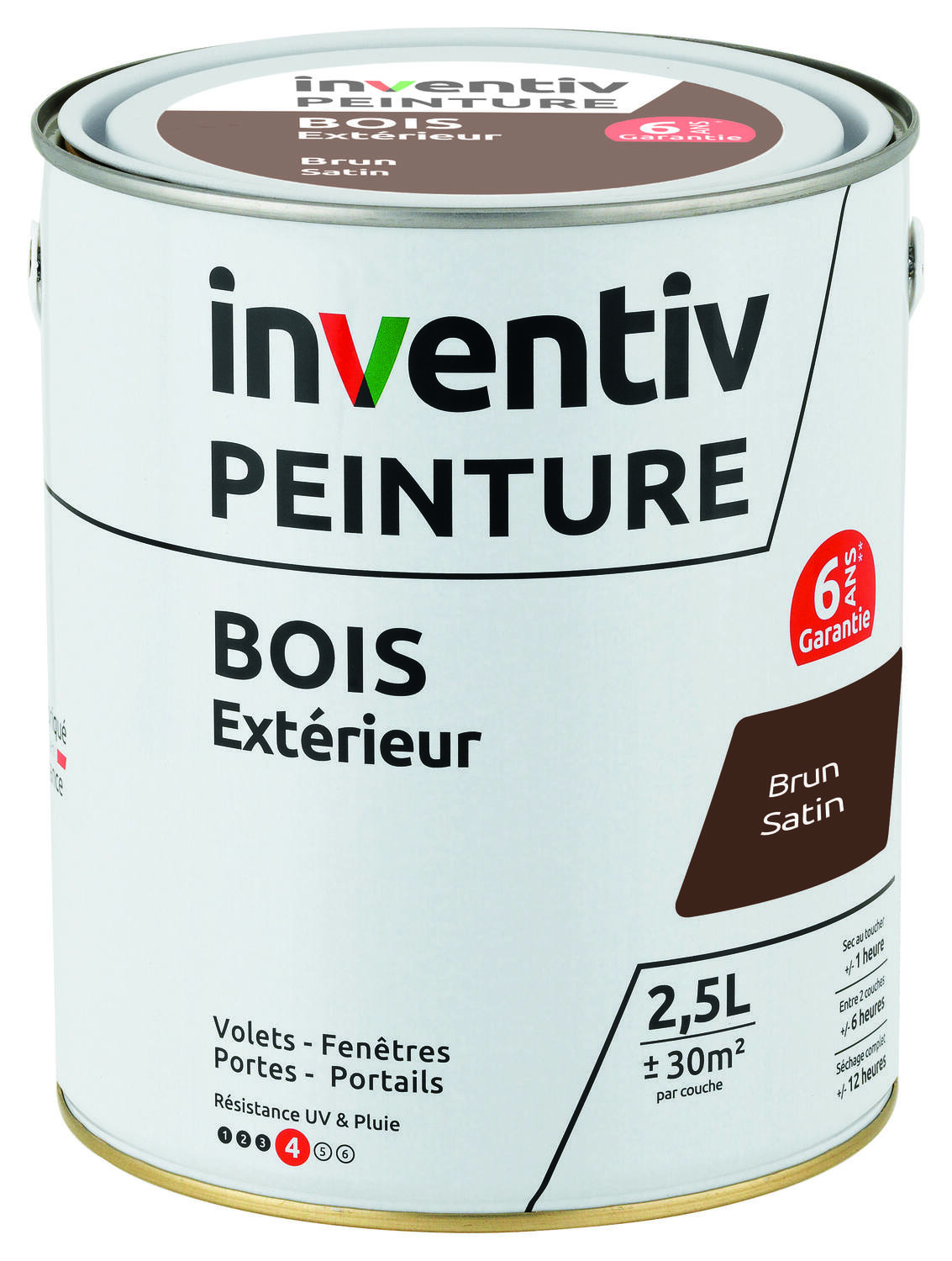 Peinture extérieure bois 6 ans brun satin 2,5 L - INVENTIV
