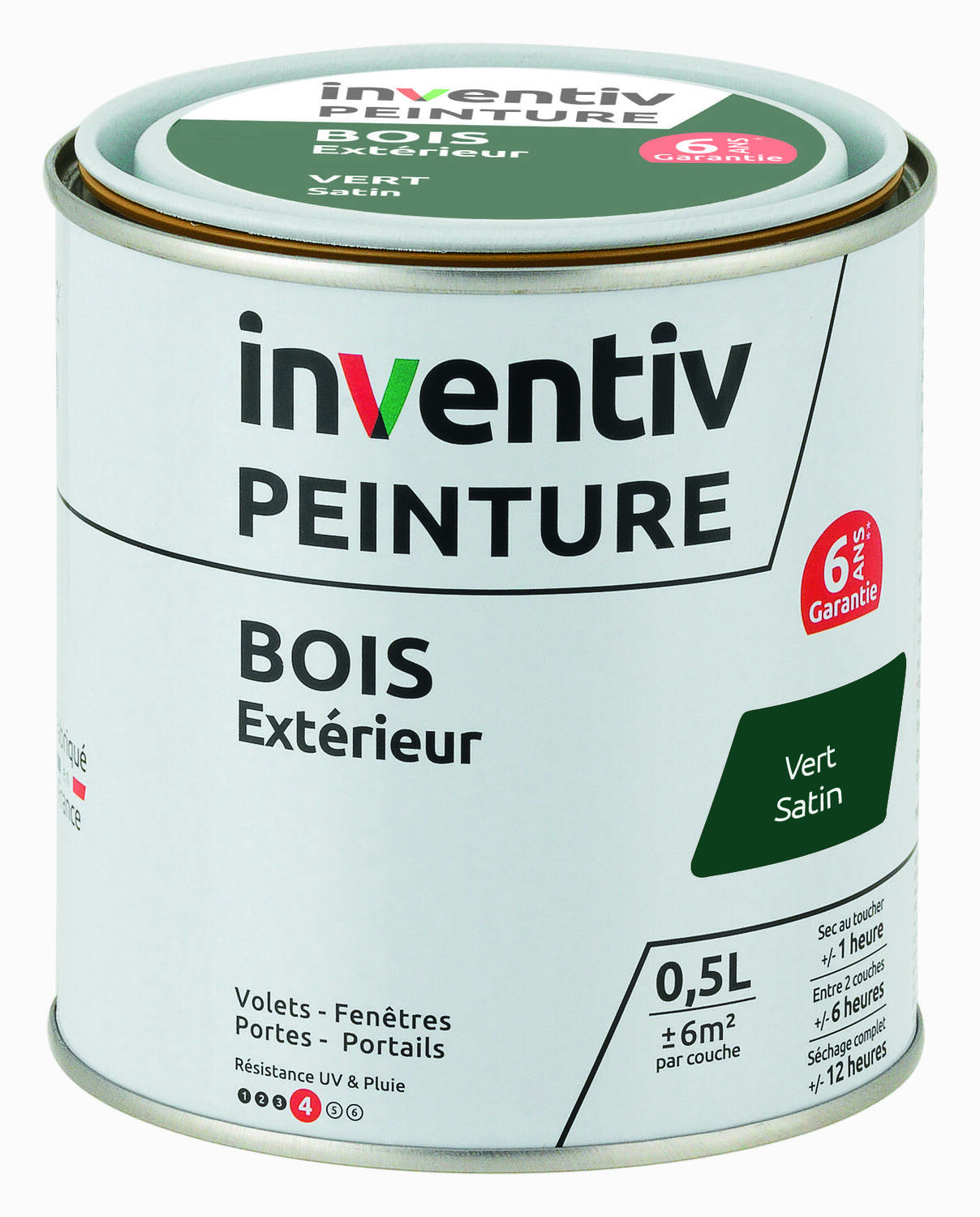 Peinture extérieure bois 6 ans vert satin 0,5 L - INVENTIV