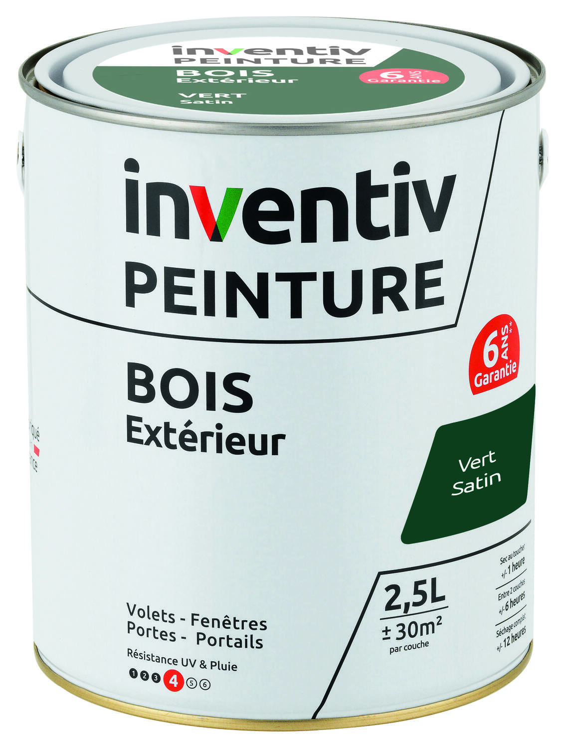 Peinture extérieure bois 6 ans vert satin 2,5 L - INVENTIV