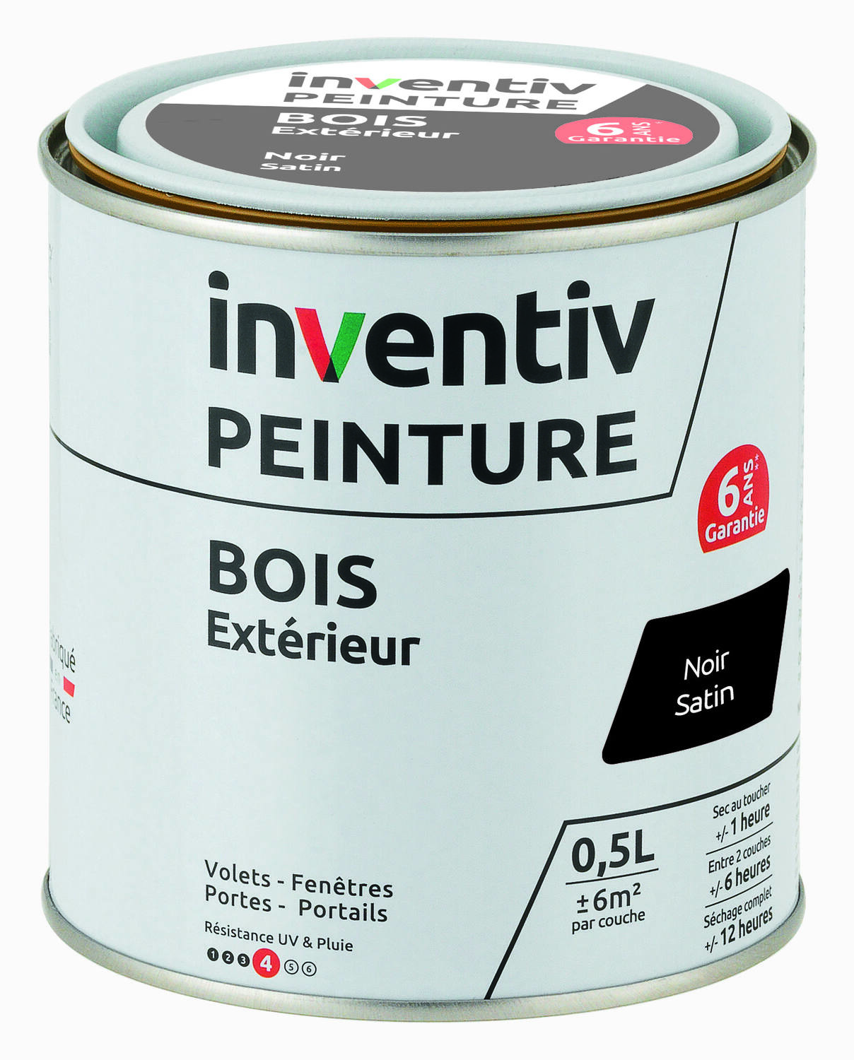 Peinture extérieure bois 6 ans noir satin 0,5 L - INVENTIV