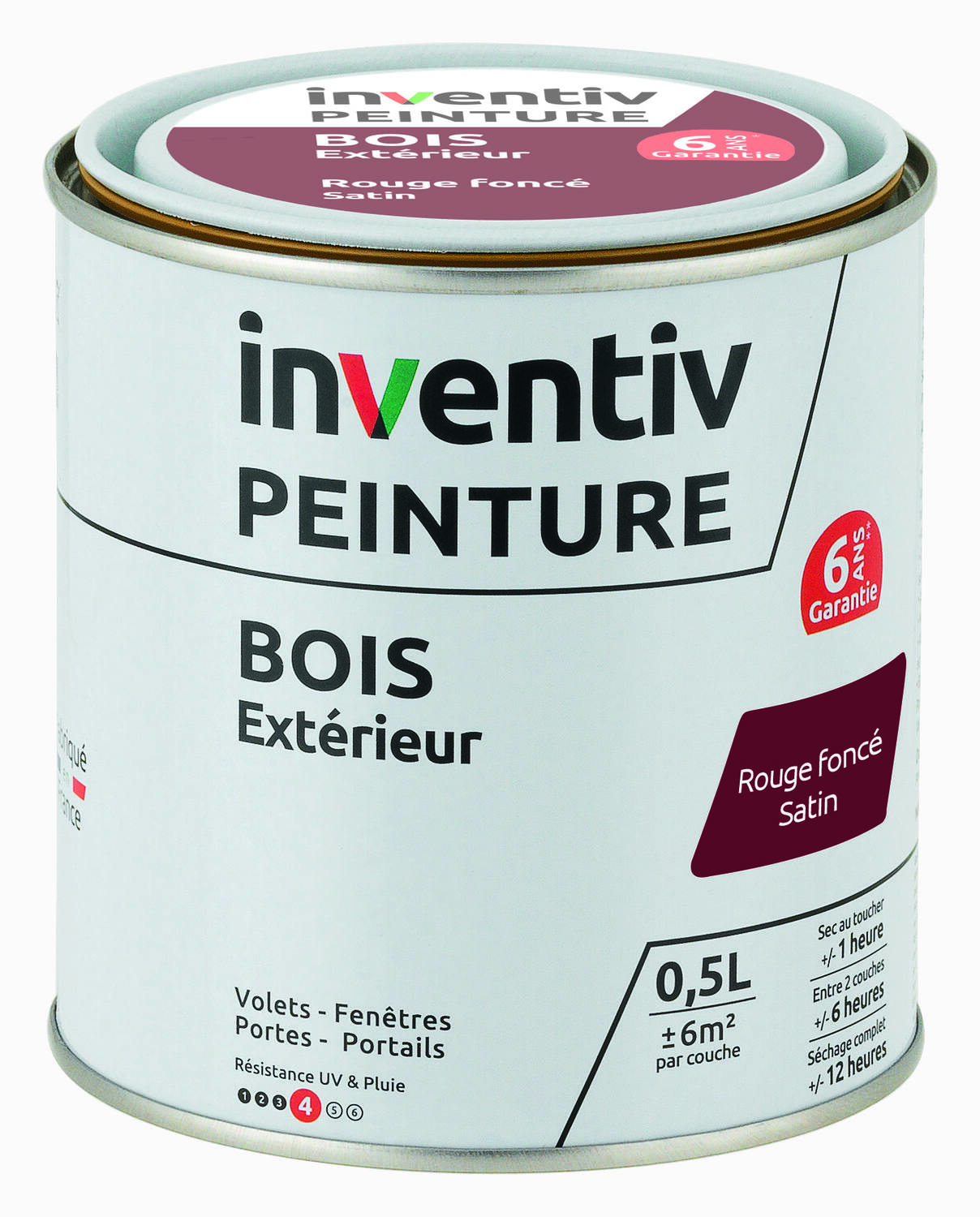 Peinture Extérieure Bois Garantie 6 ans Rouge Satin 0,5L - INVENTIV