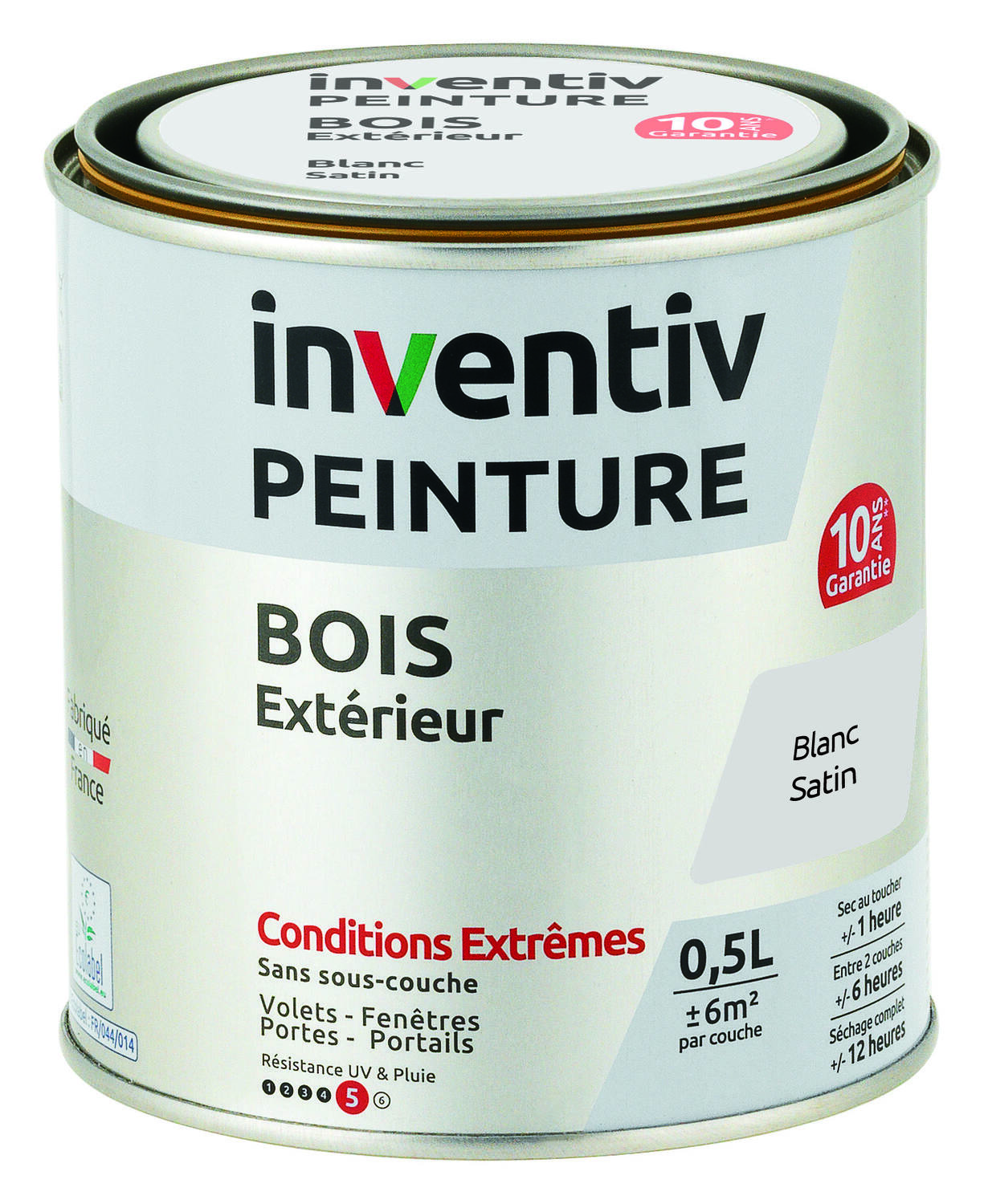 Peinture Extérieure Bois 10 ans Blanc Satin 0,5L - INVENTIV