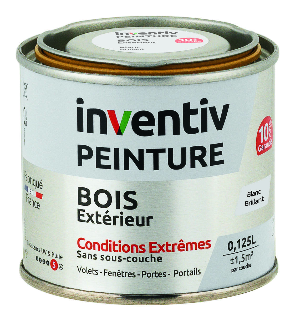 Peinture Extérieure Bois 10 ans Blanc Brillant 0,125L - INVENTIV