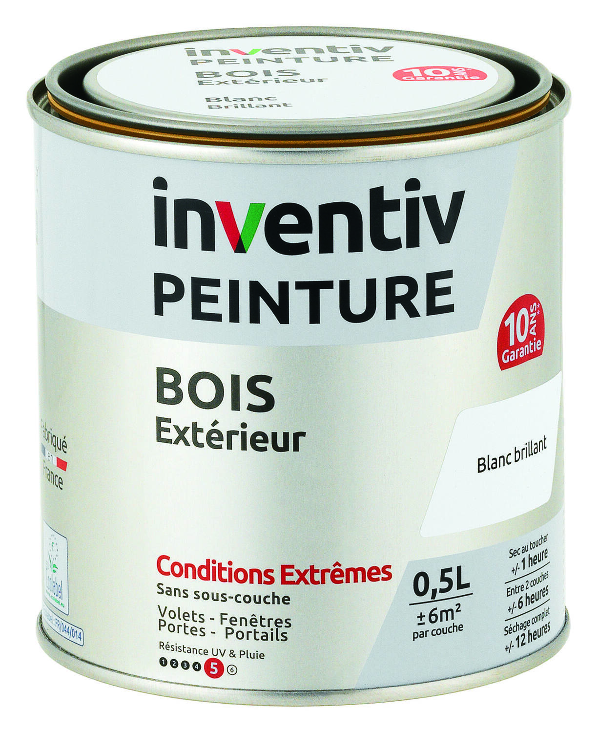 Peinture Extérieure Bois 10 ans Blanc Brillant 0,5L - INVENTIV
