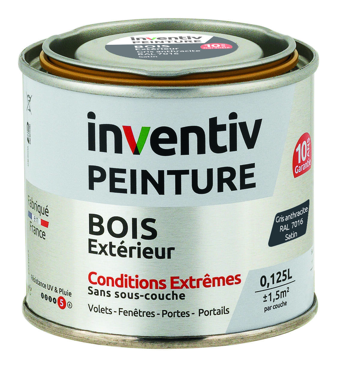 Peinture Extérieure Bois 10 ans Anthracite Satin 0,125L - INVENTIV