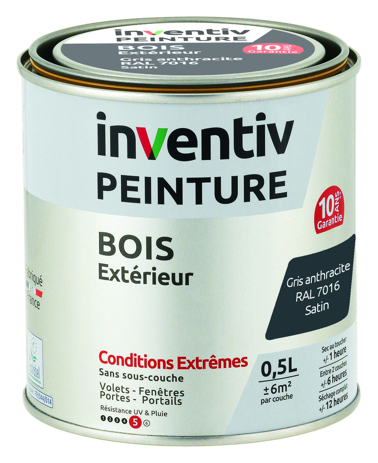 Peinture Extérieure Bois 10 ans Anthracite Satin 0,5L - INVENTIV