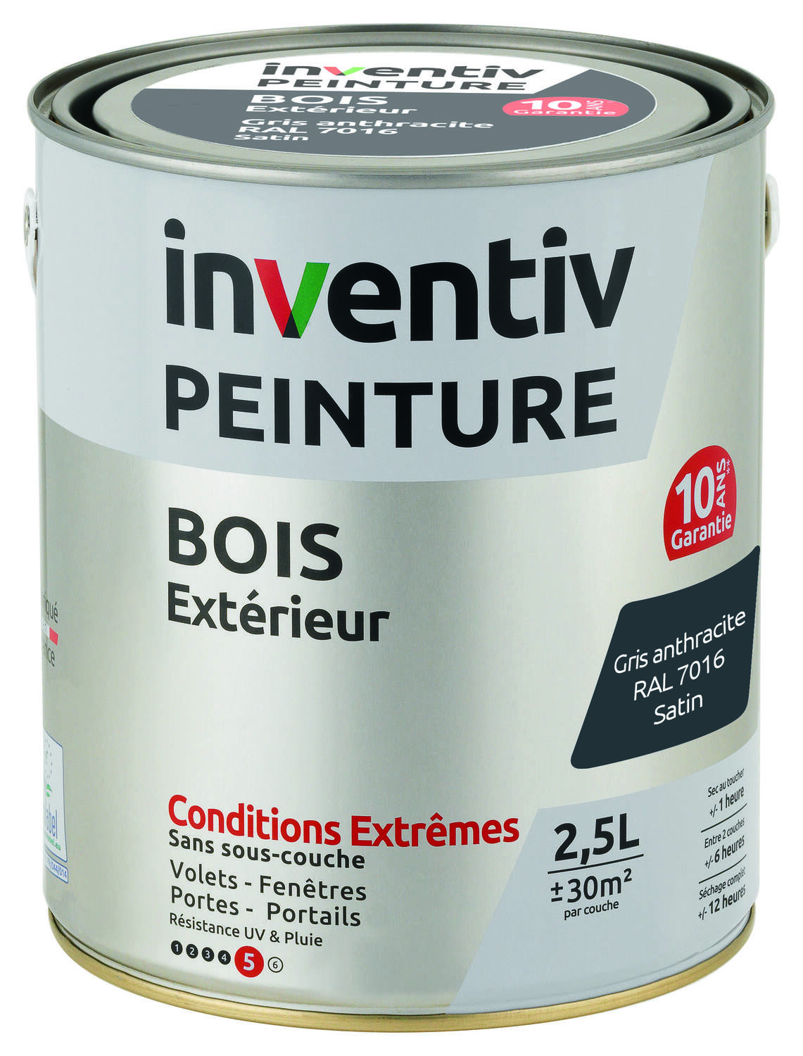 Peinture Extérieure Bois 10 ans Anthracite Satin 2,5L - INVENTIV