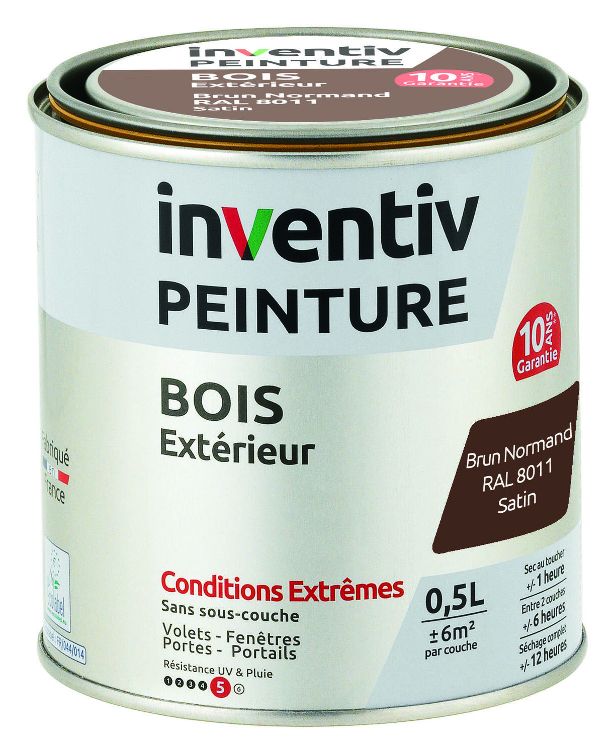 Peinture Extérieure Bois 10 ans Brun Normand Satin 0,5L - INVENTIV
