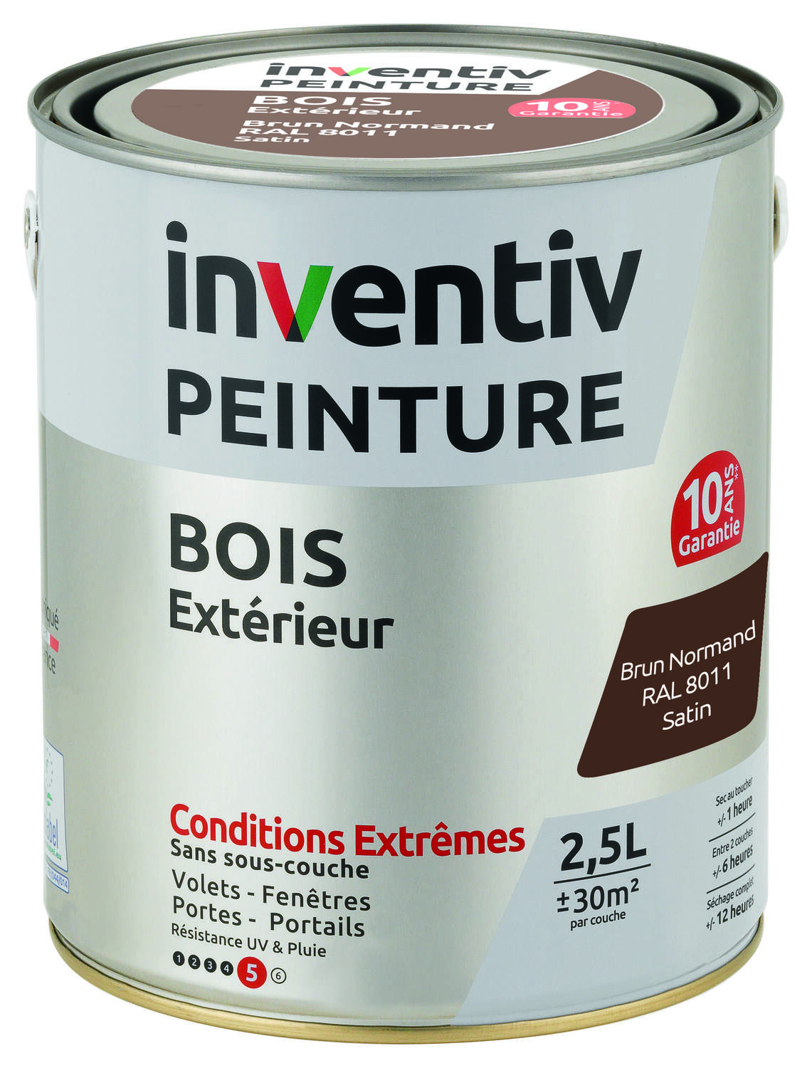 Peinture Extérieure Bois 10 ans Brun Normand Satin 2,5L - INVENTIV
