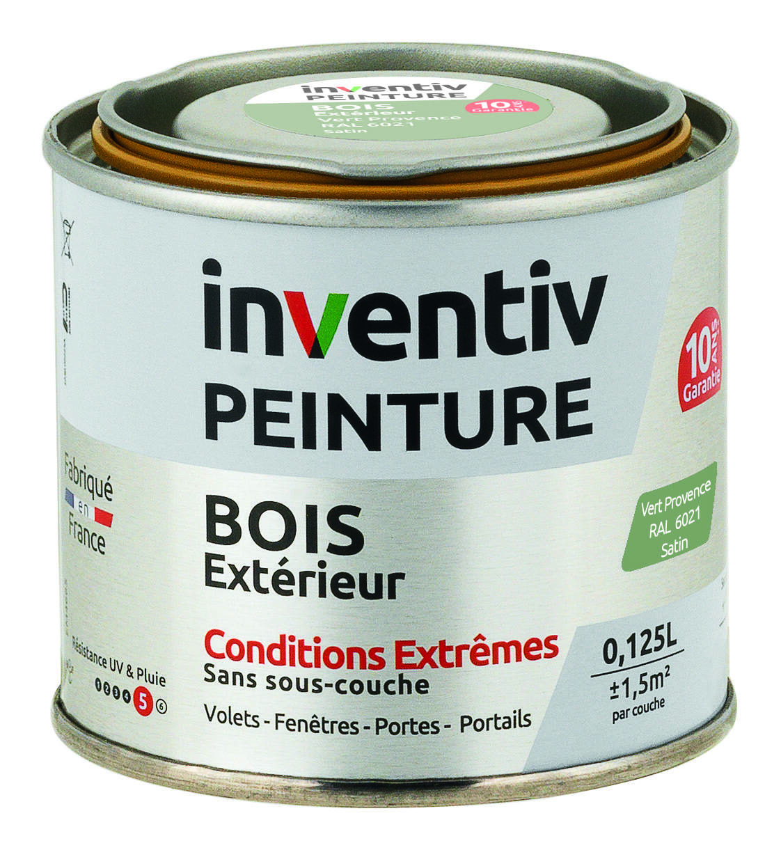 Peinture Extérieure Bois 10 ans Vert Provence Satin 0,125L - INVENTIV