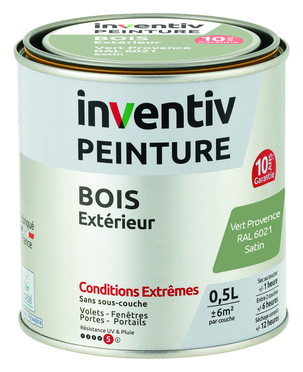 Peinture Extérieure Bois 10 ans Vert Provence Satin 0,5L - INVENTIV