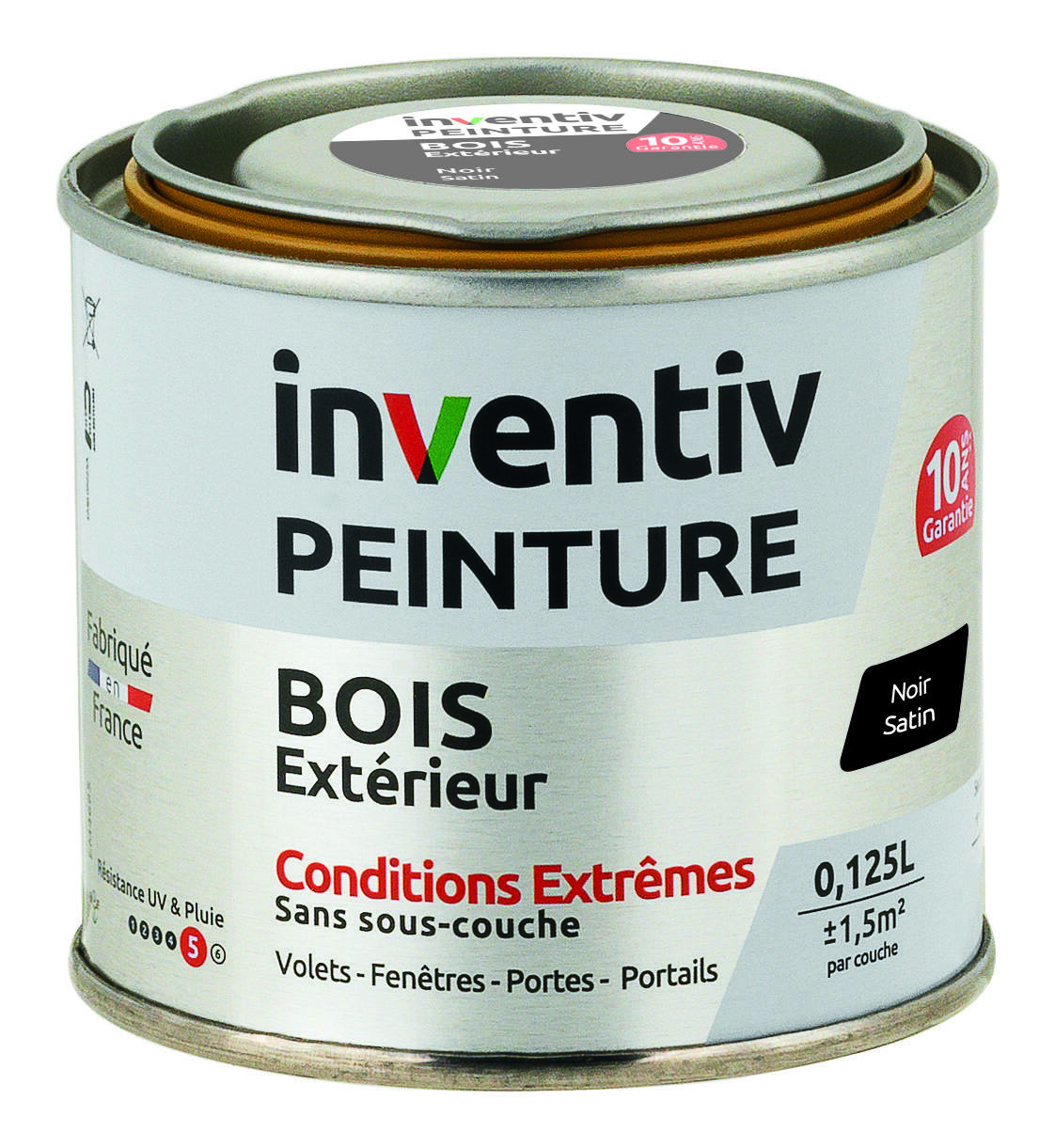 Peinture Extérieure Bois 10 ans Noir Satin 0,125L - INVENTIV