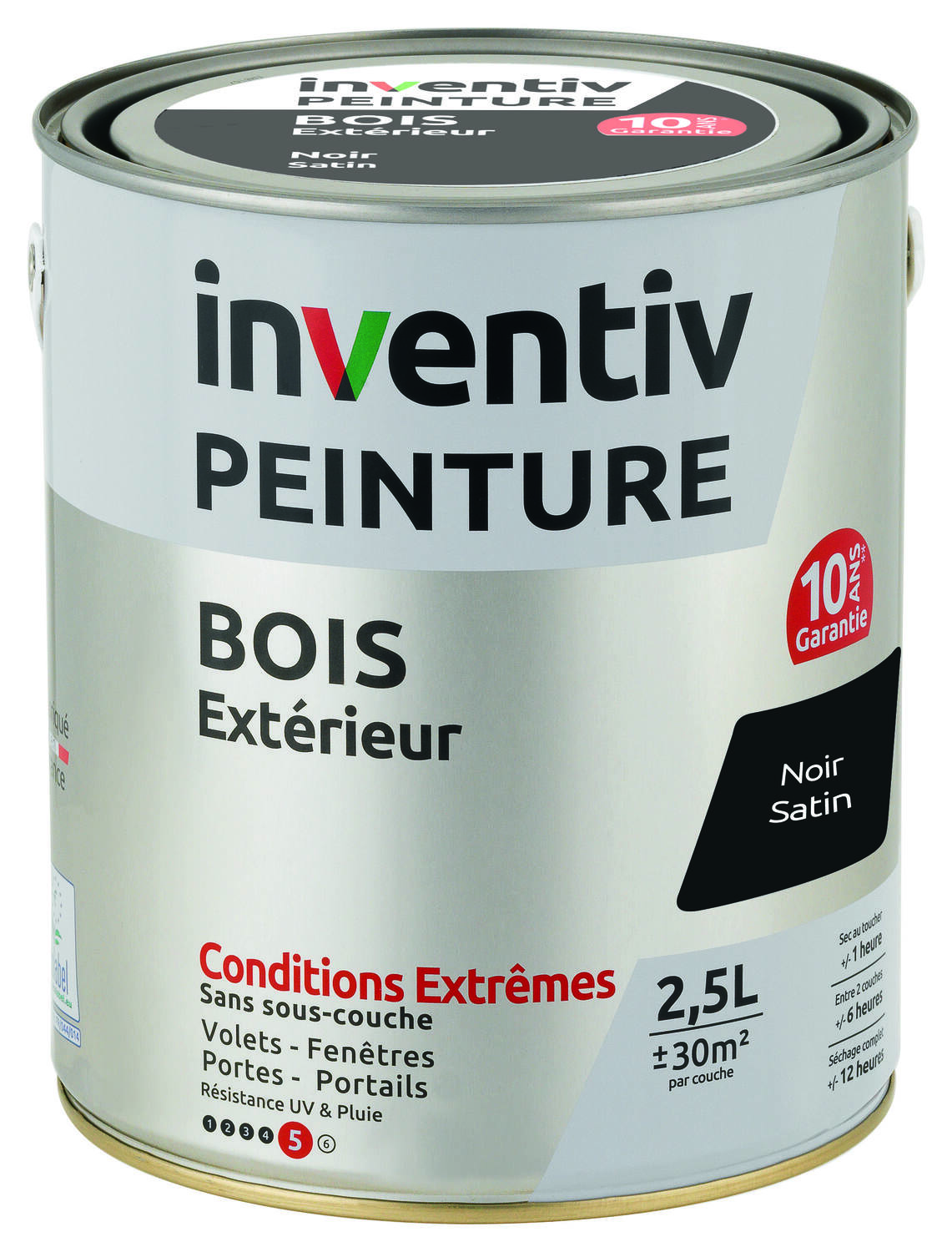 Peinture Extérieure Bois 10 ans Noir Satin 2,5L - INVENTIV