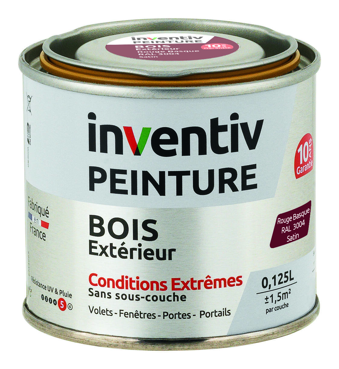 Peinture Extérieure Bois 10 ans Rouge Basque Satin 0,125L - INVENTIV