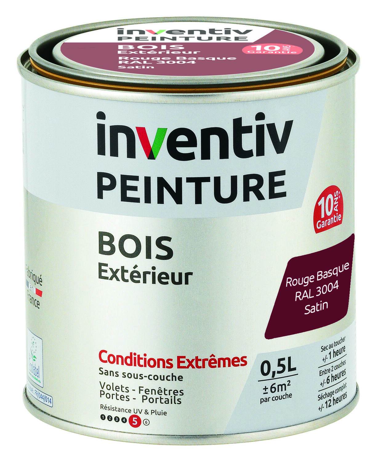 Peinture Extérieure Bois 10 ans Rouge Basque Satin 0,5L - INVENTIV