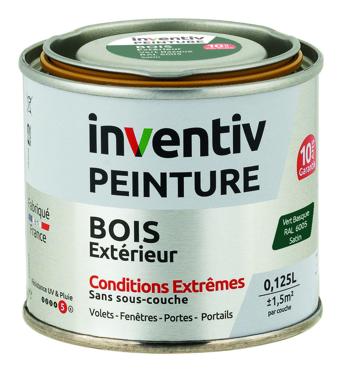 Peinture Extérieure Bois 10 ans Satin Vert Basque 0,125L - INVENTIV