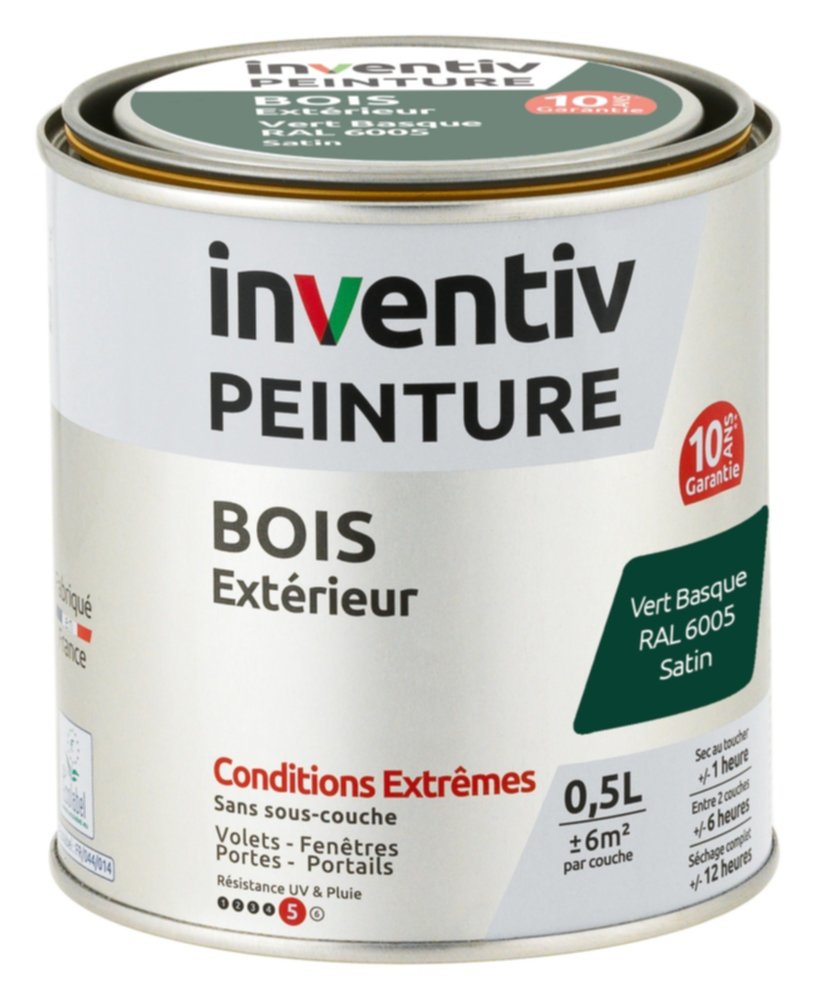 Peinture Extérieure Bois 10 ans Satin Vert Basque 0,5L - INVENTIV