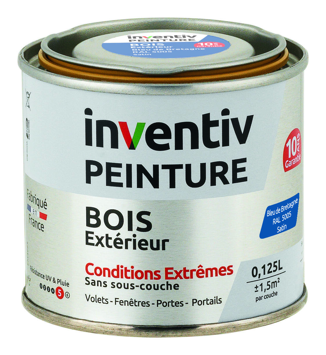 Peinture Extérieure Bois 10 ans Bleu De Bretagne Satin 0,125L - INVENTIV