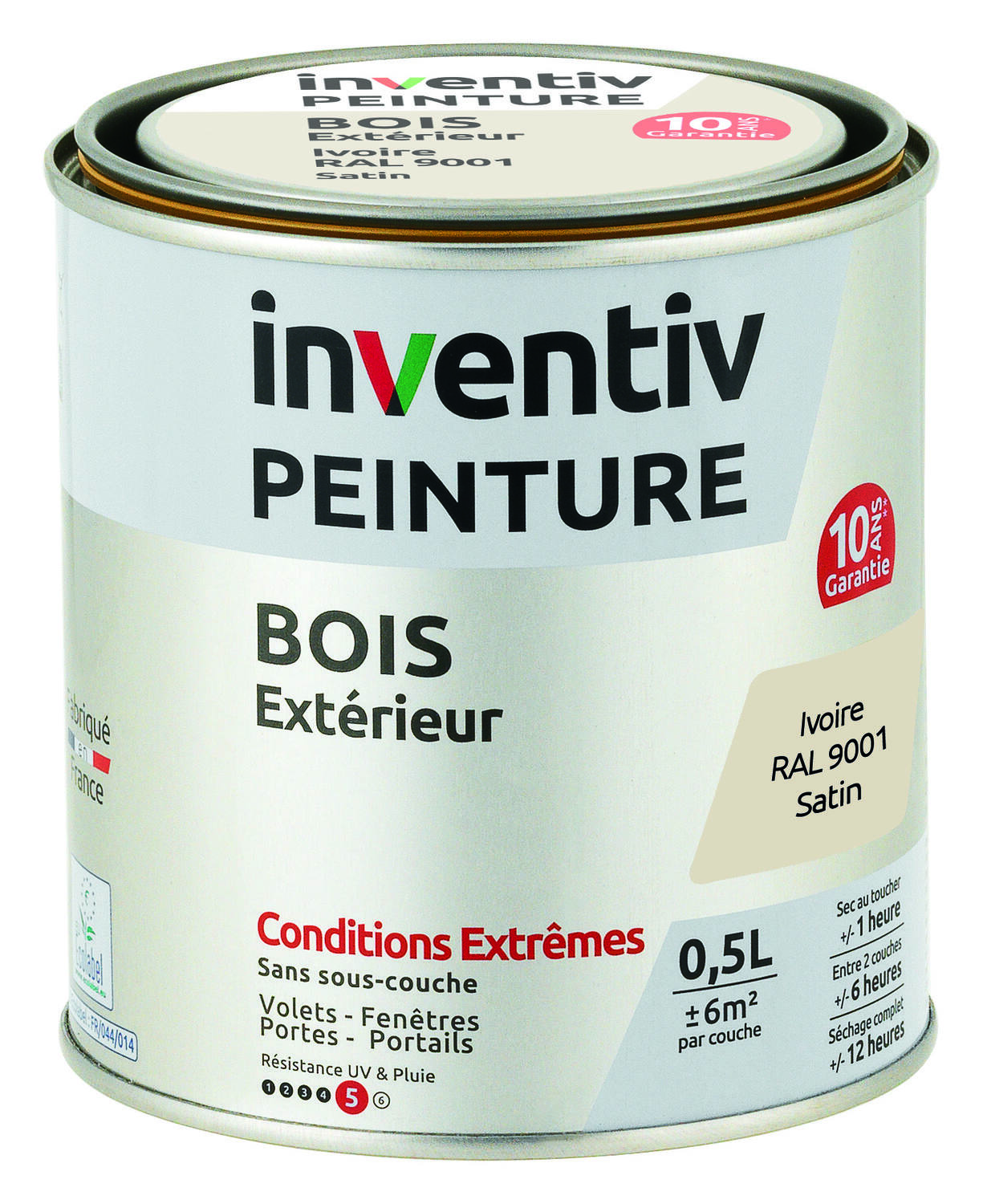 Peinture Extérieure Bois 10 ans Ivoire Satin 0,5L - INVENTIV