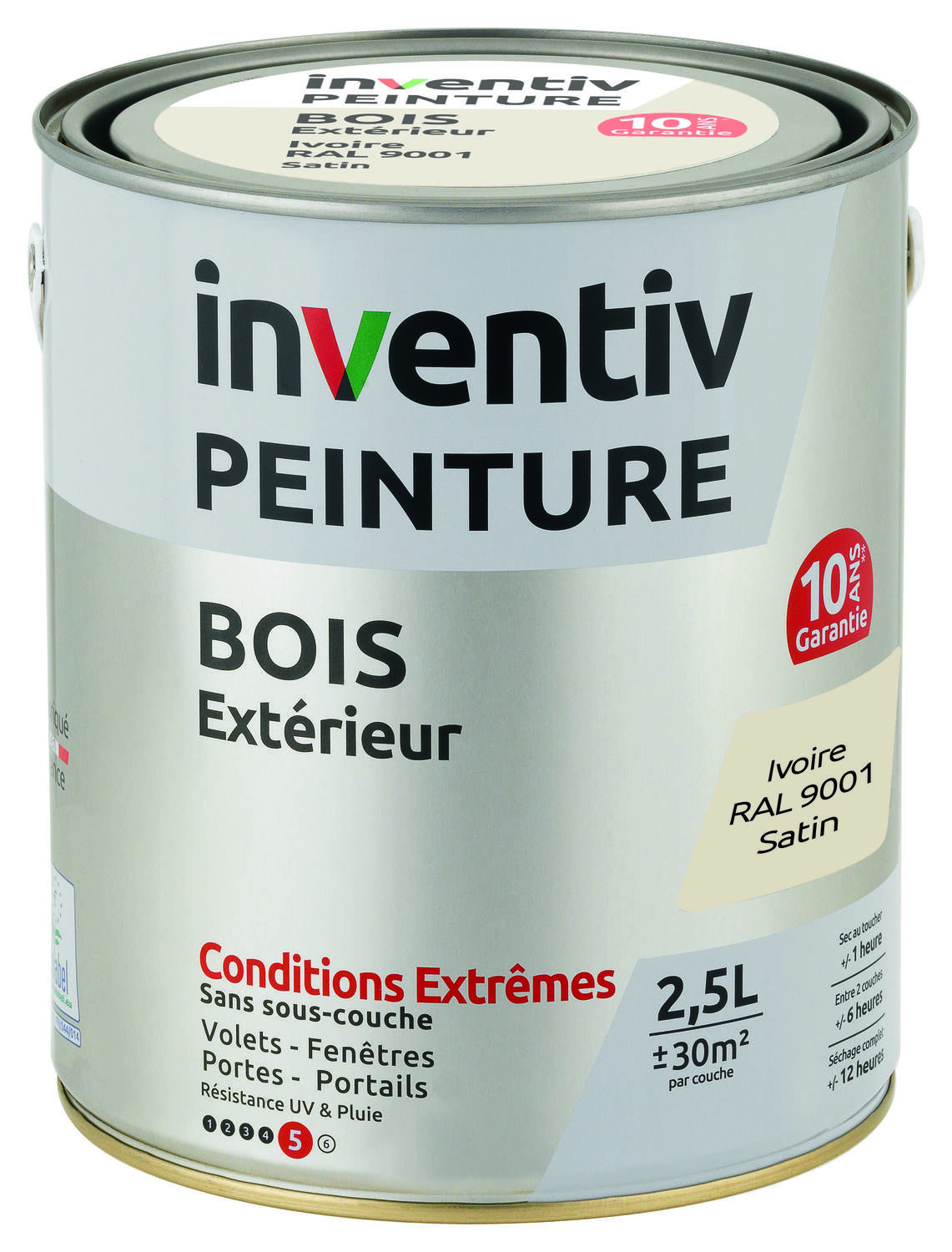 Peinture Extérieure Bois 10 ans Ivoire Satin 2,5L - INVENTIV