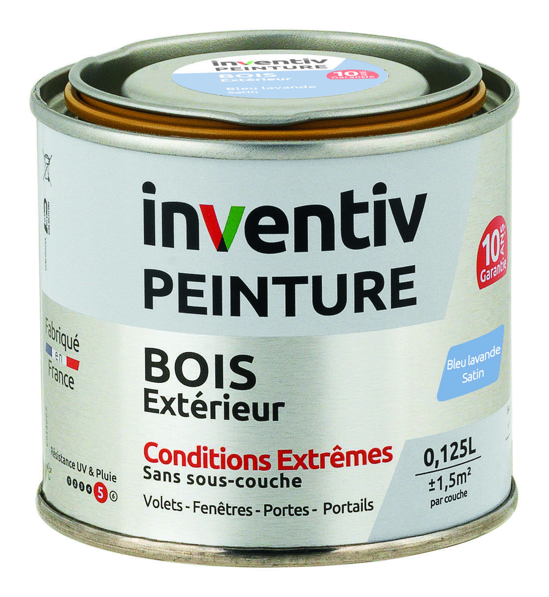 Peinture Extérieure Bois 10 ans Bleu Lavande Satin 0,125L - INVENTIV