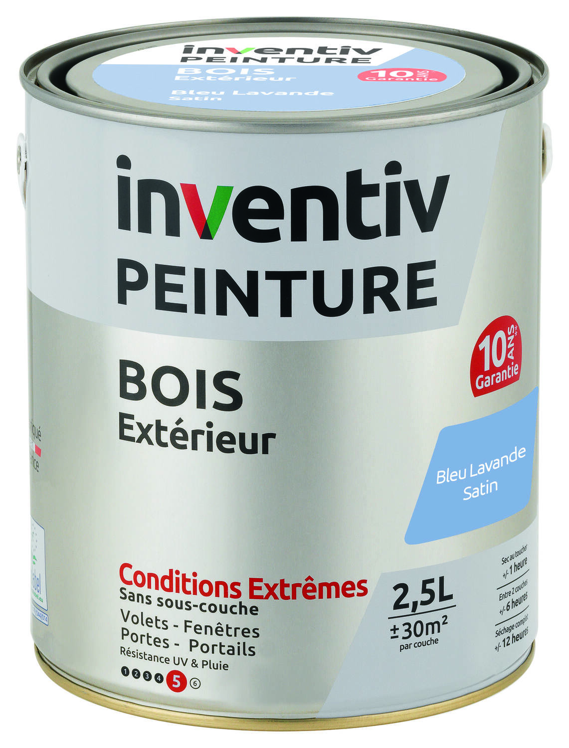Peinture Extérieure Bois 10 ans Bleu Lavande Satin 2,5L - INVENTIV