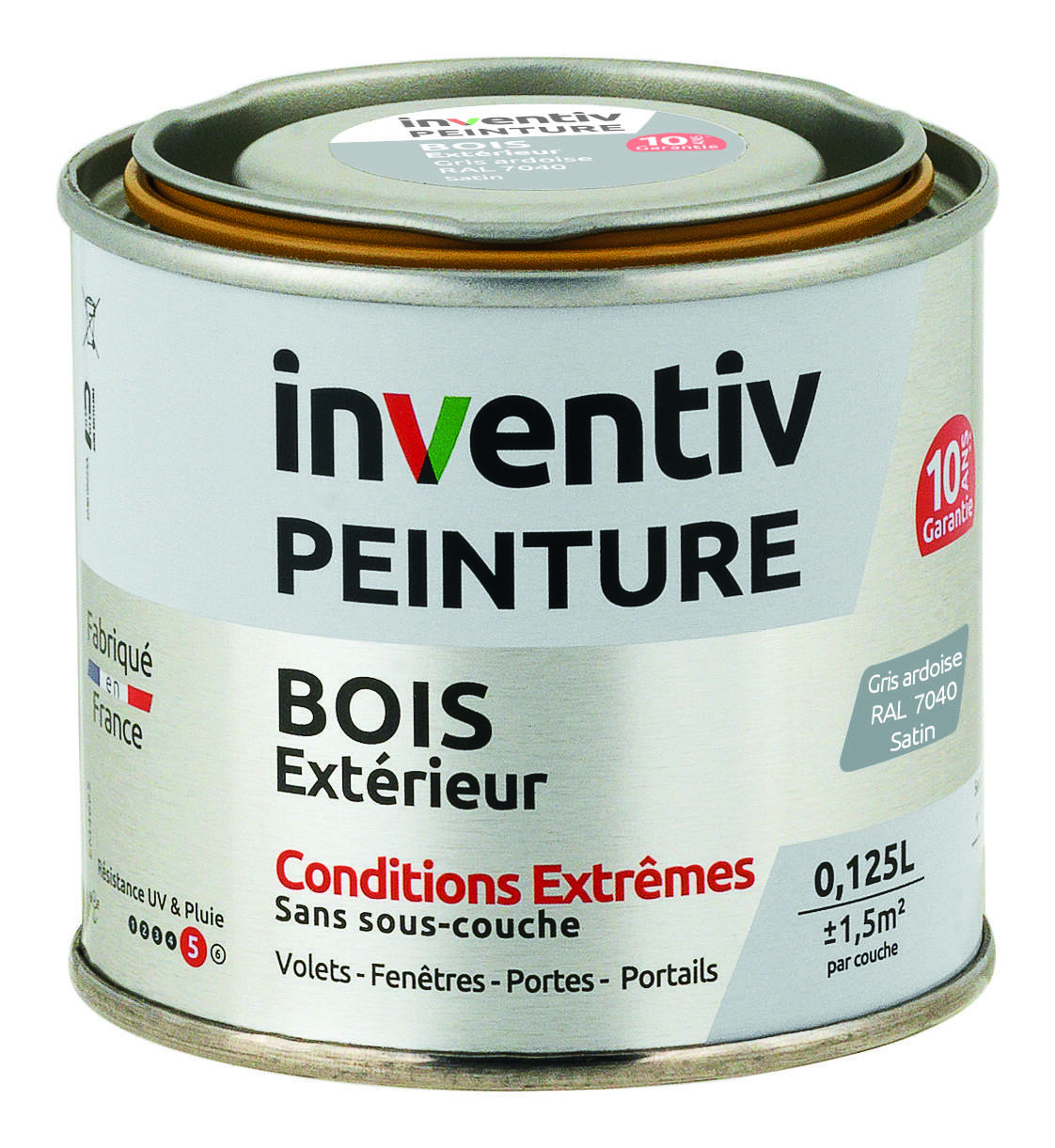 Peinture Extérieure Bois 10 ans Gris Ardoise Satin 0,125L - INVENTIV