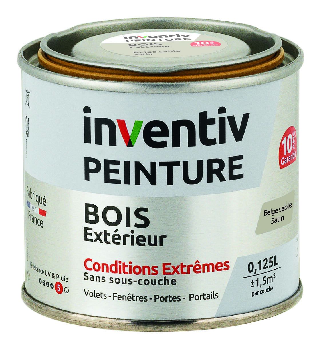 Peinture Extérieure Bois 10 ans Beige Sable Satin 0,125L - INVENTIV