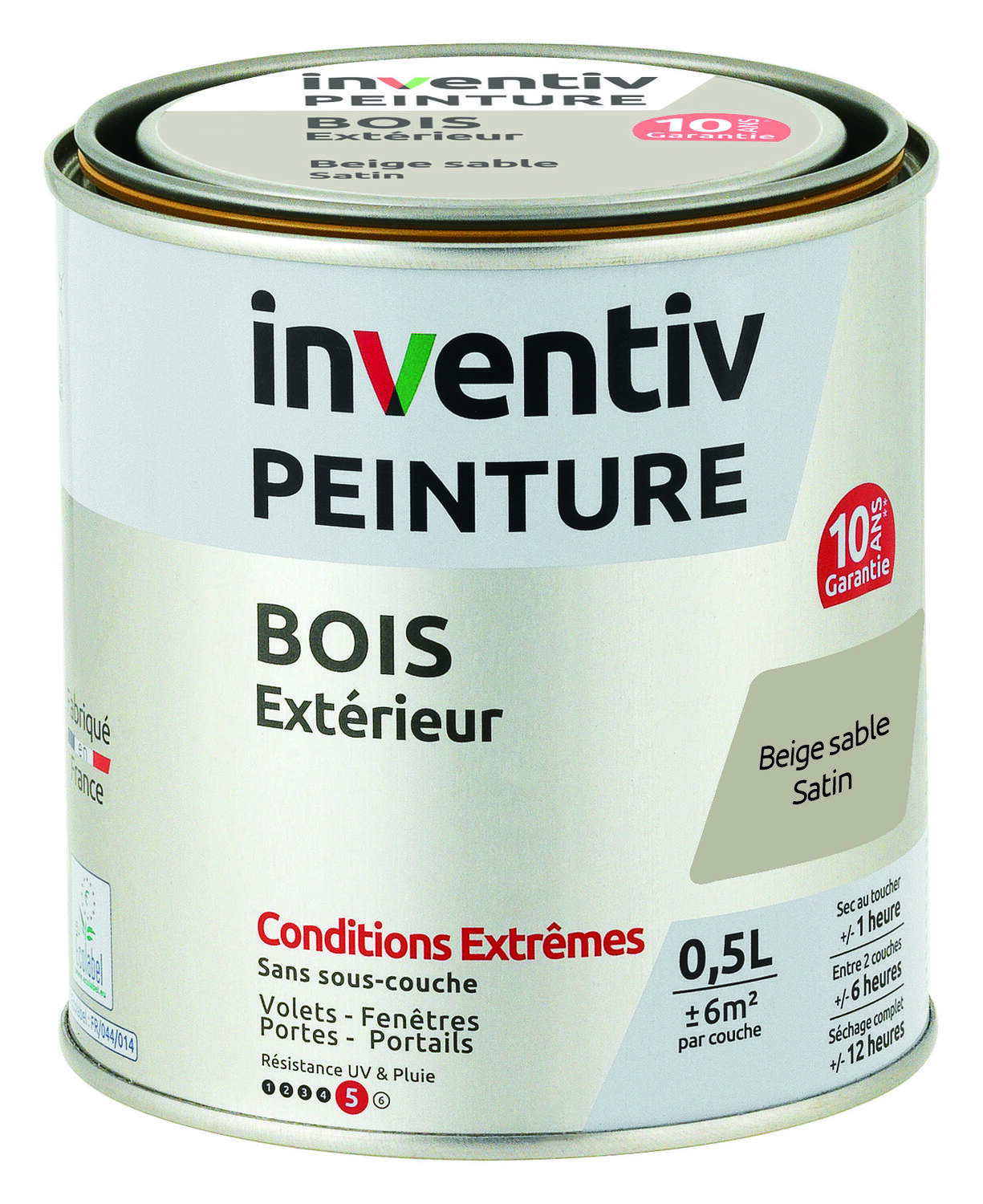 Peinture Extérieure Bois 10 ans Beige Sable Satin 0,5L - INVENTIV