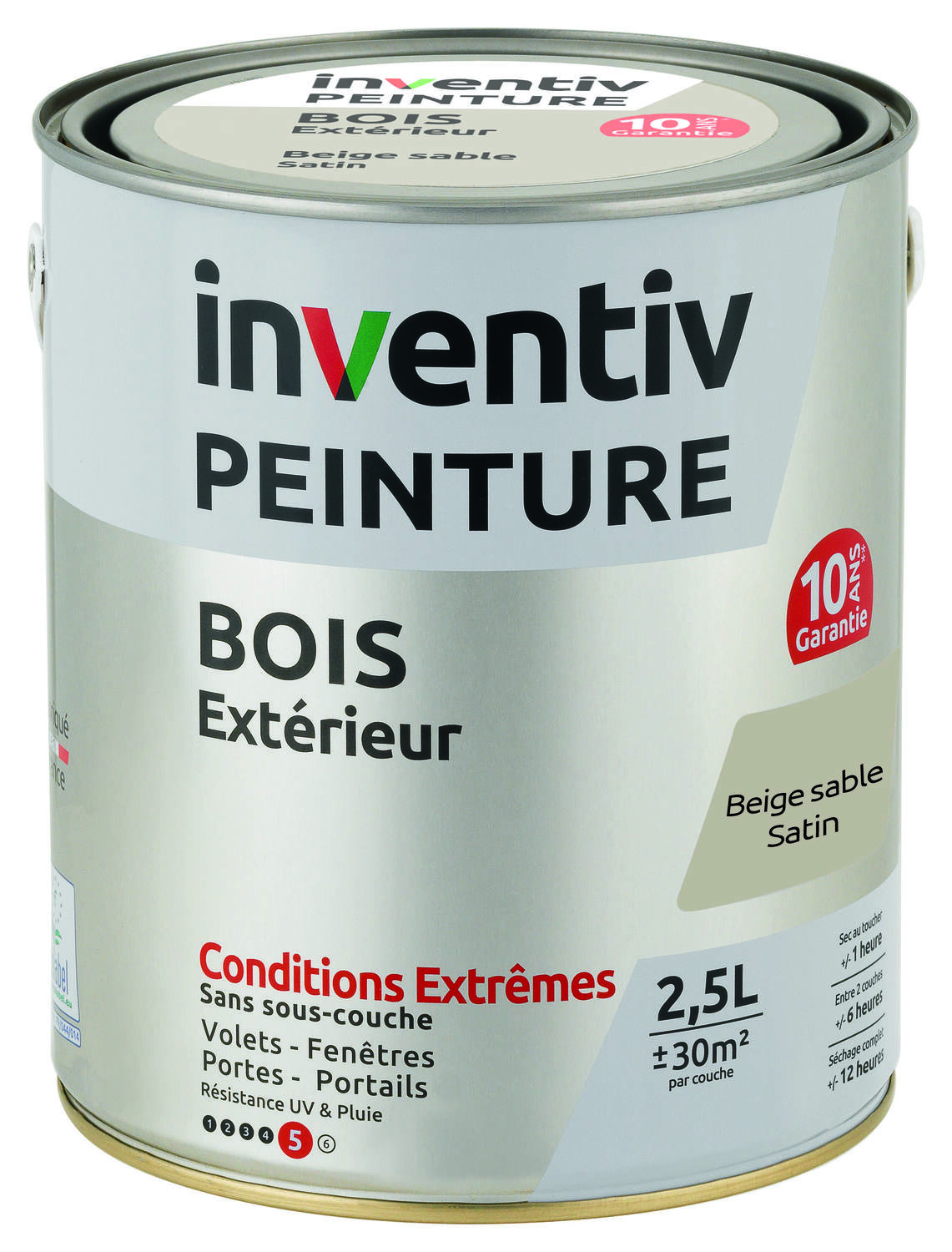 Peinture Extérieure Bois 10 ans Beige Sable Satin 2,5L - INVENTIV