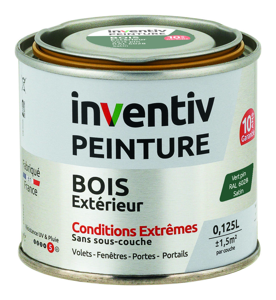 Peinture Extérieure Bois 10 ans Vert Pin Satin 0,125L - INVENTIV
