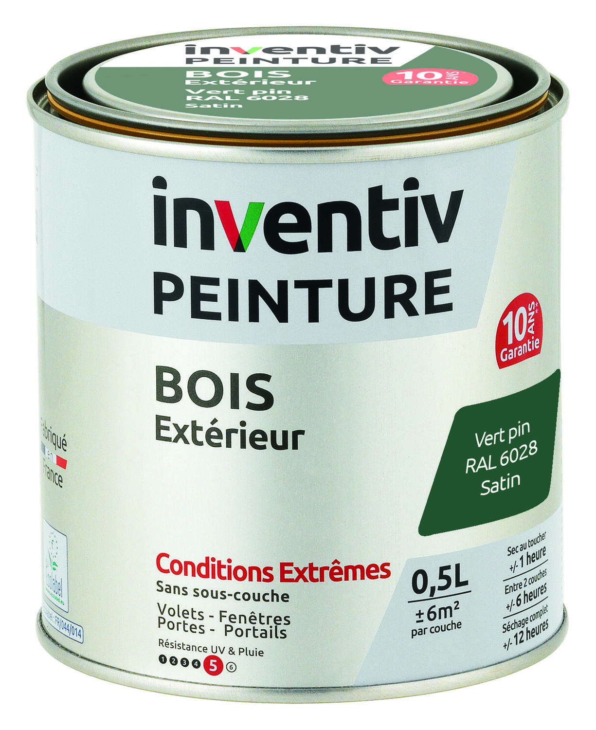 Peinture Extérieure Bois 10 ans Vert Pin Satin 0,5L - INVENTIV