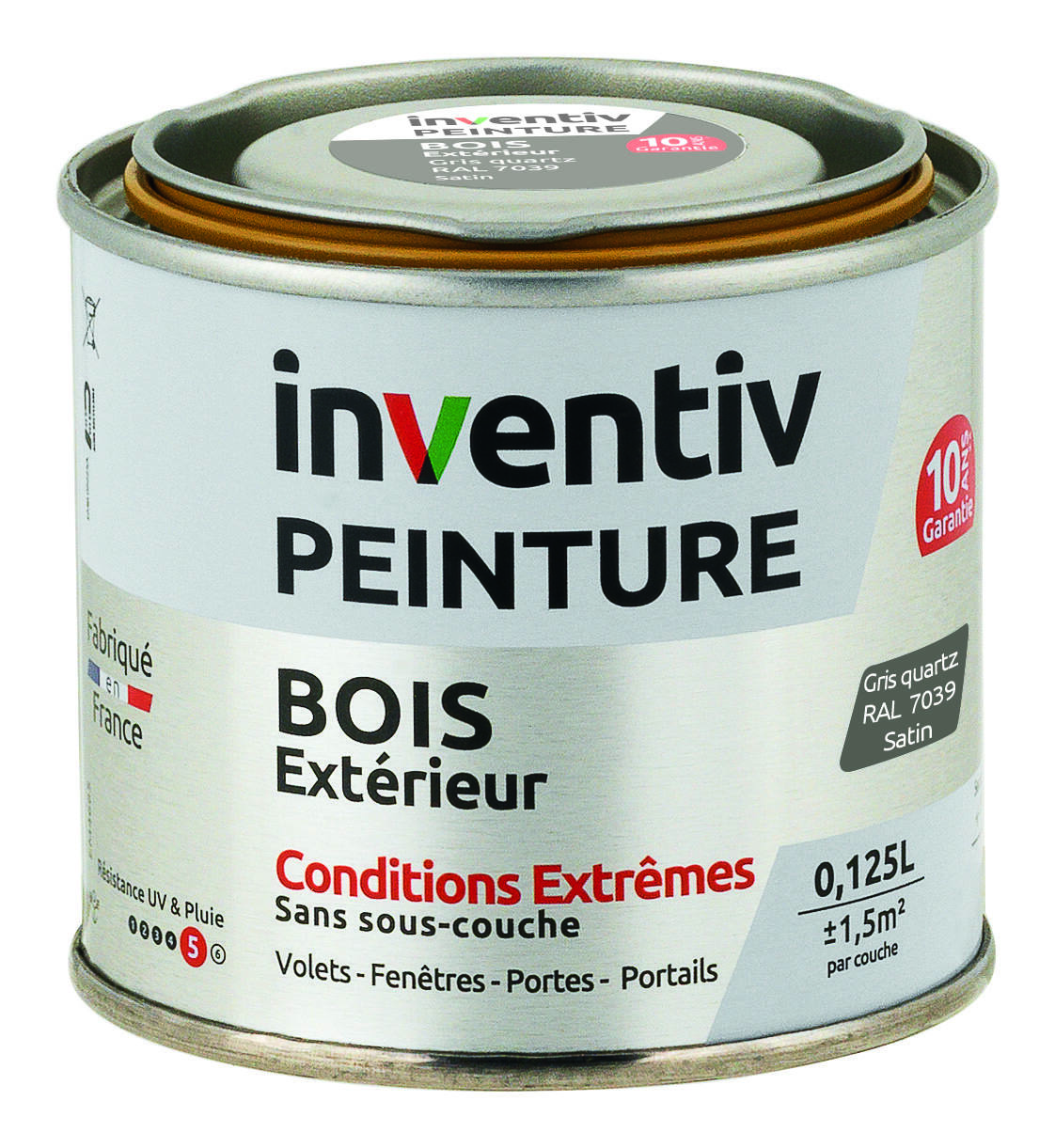 Peinture Extérieure Bois 10 ans Gris Quartz Satin 0,125L - INVENTIV