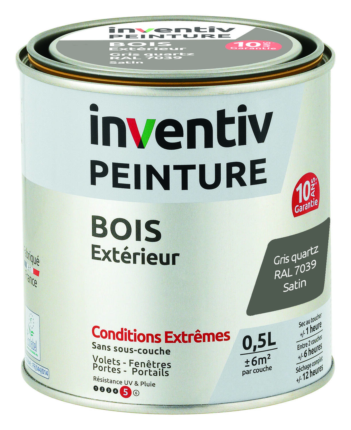 Peinture Extérieure Bois 10 ans Gris Quartz Satin 0,5L - INVENTIV