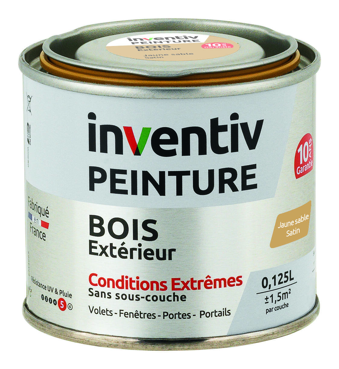 Peinture Extérieure Bois 10 ans Jaune Sable Satin 0,125L - INVENTIV