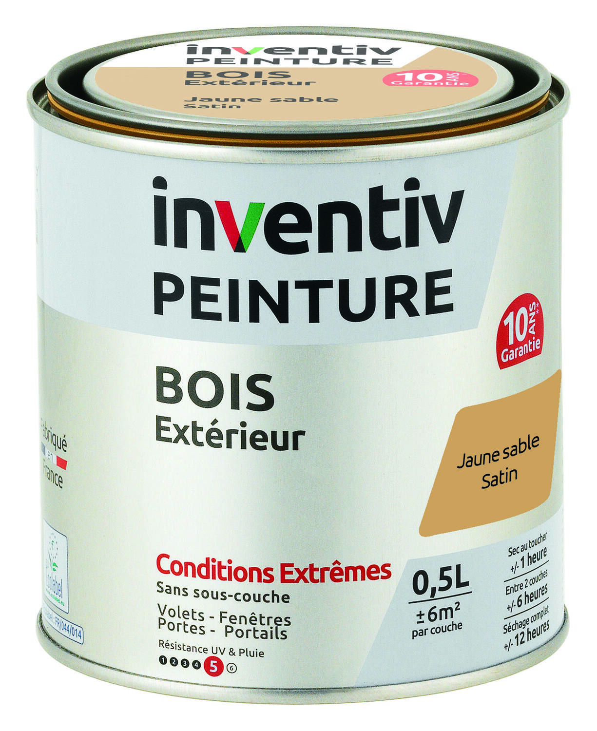 Peinture Extérieure Bois 10 ans Jaune Sable Satin 0,5L - INVENTIV