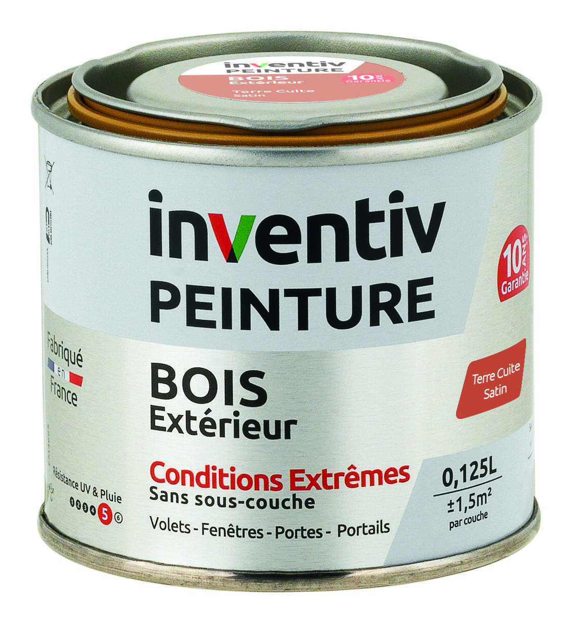 Peinture Extérieure Bois 10 ans Terre Cuite Satin 0,125L - INVENTIV
