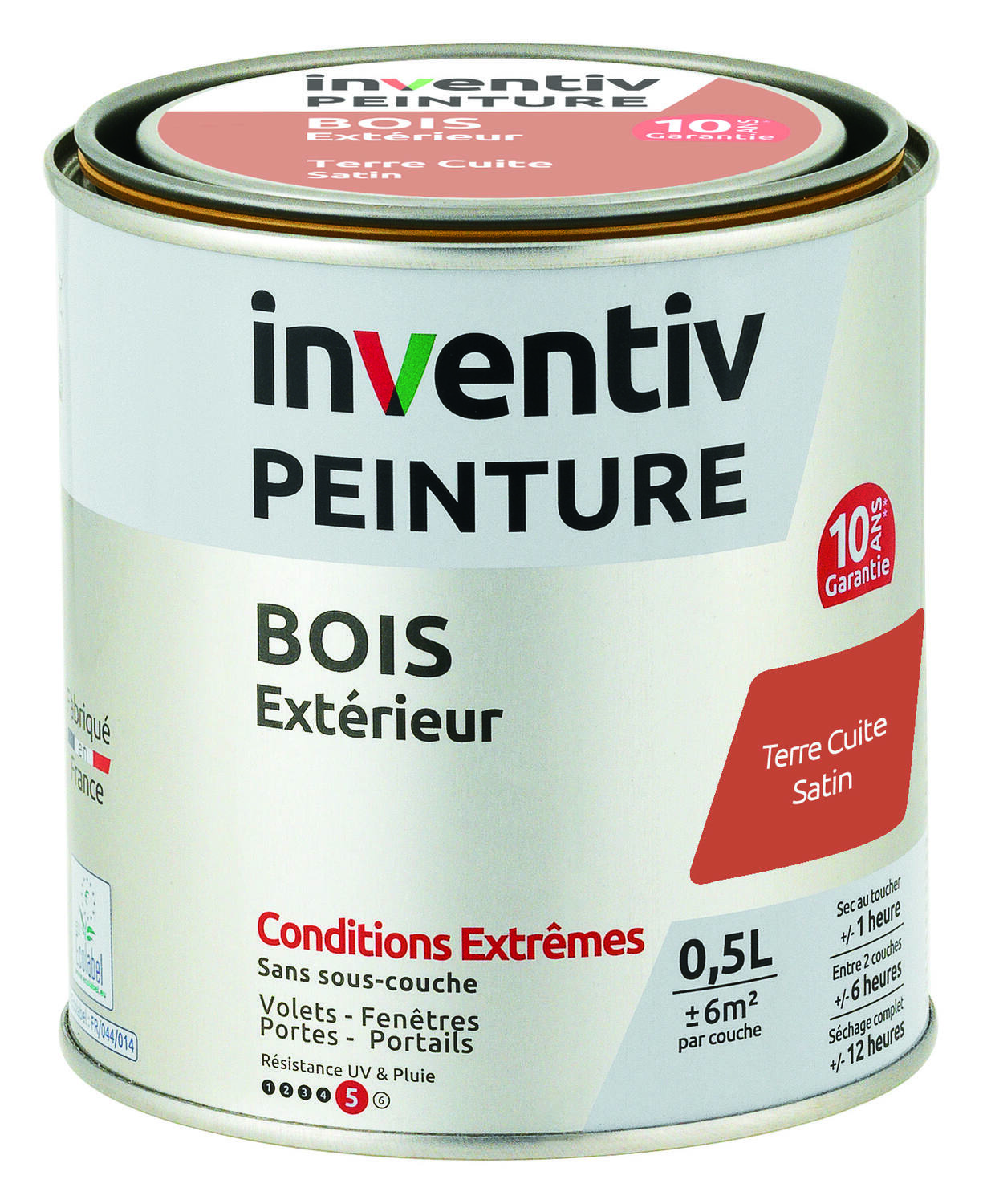 Peinture Extérieure Bois 10 ans Terre Cuite Satin 0,5L - INVENTIV